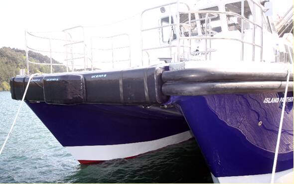 Wind Farm Support Vessel Fendering - Island Panther - Ocean 3 Bow Fender with removable Nipple